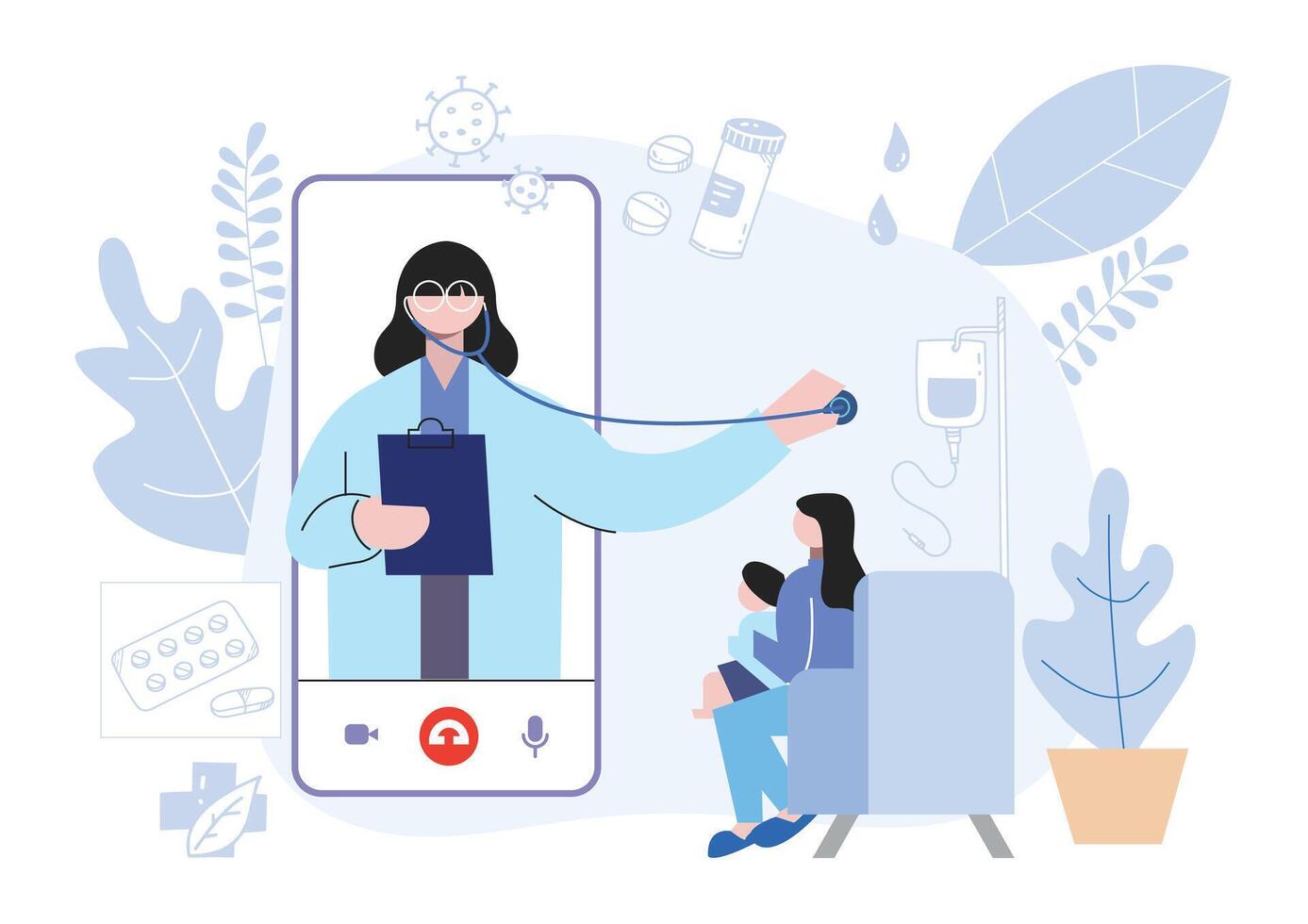 Modern healthcare apps with doctors, medical icons, Telemedicine, healthcare, and Medical technology. Concept for Telehealth, health tech ads, digital health blogs, and medical presentations vector