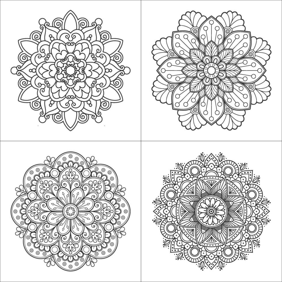 Four intricate mandala coloring designs vector