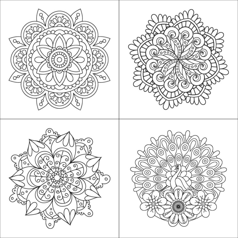 Intricate mandala coloring designs vector