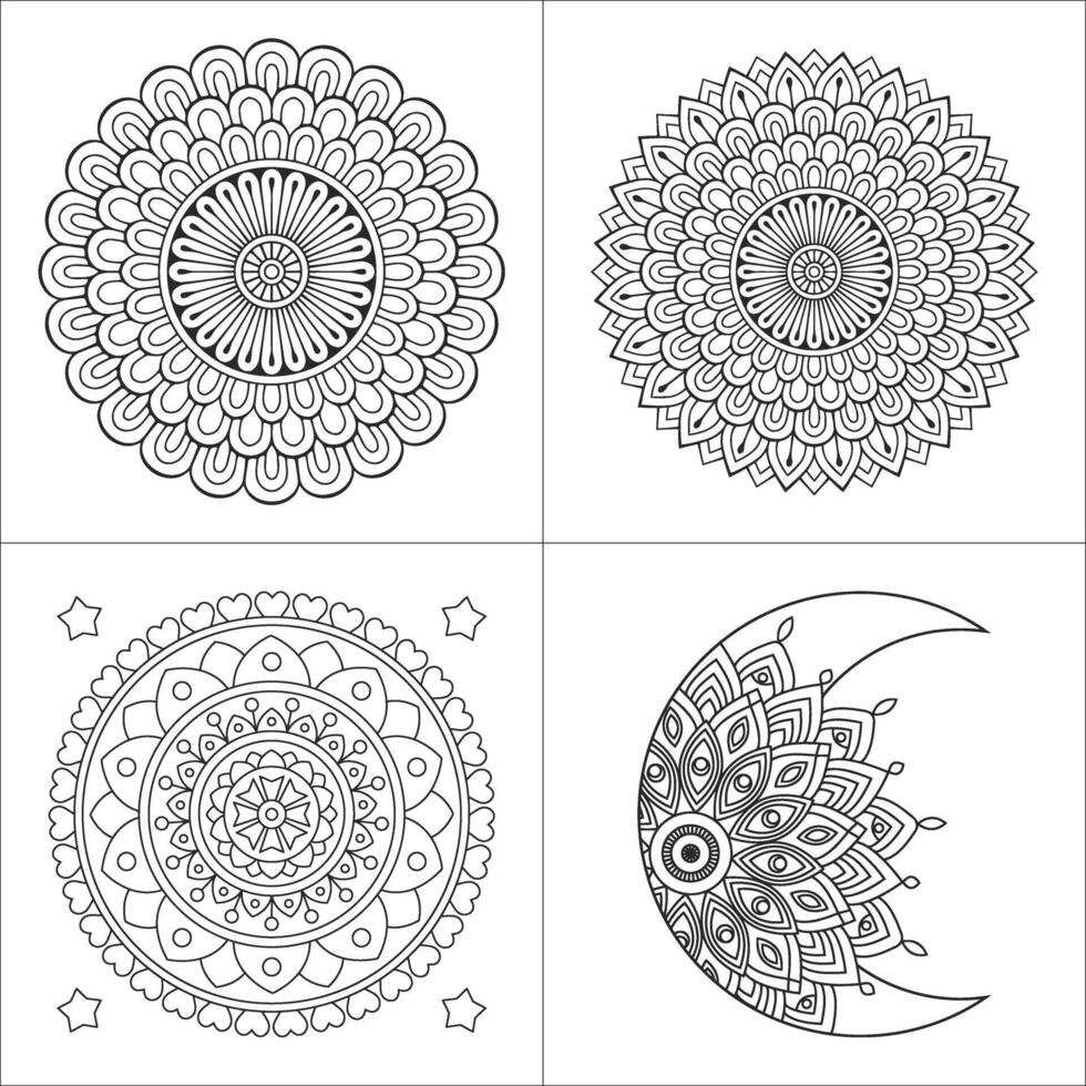 Mandala and moon coloring designs vector