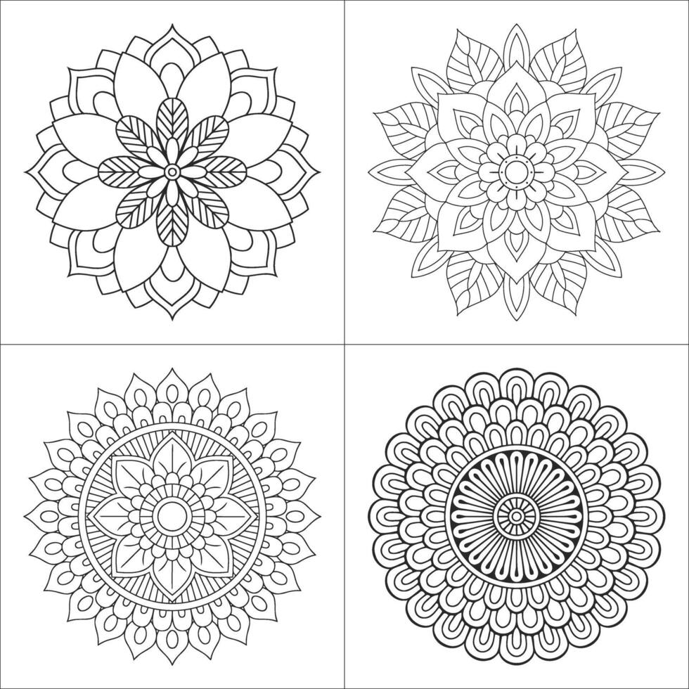 Four mandala line art designs vector