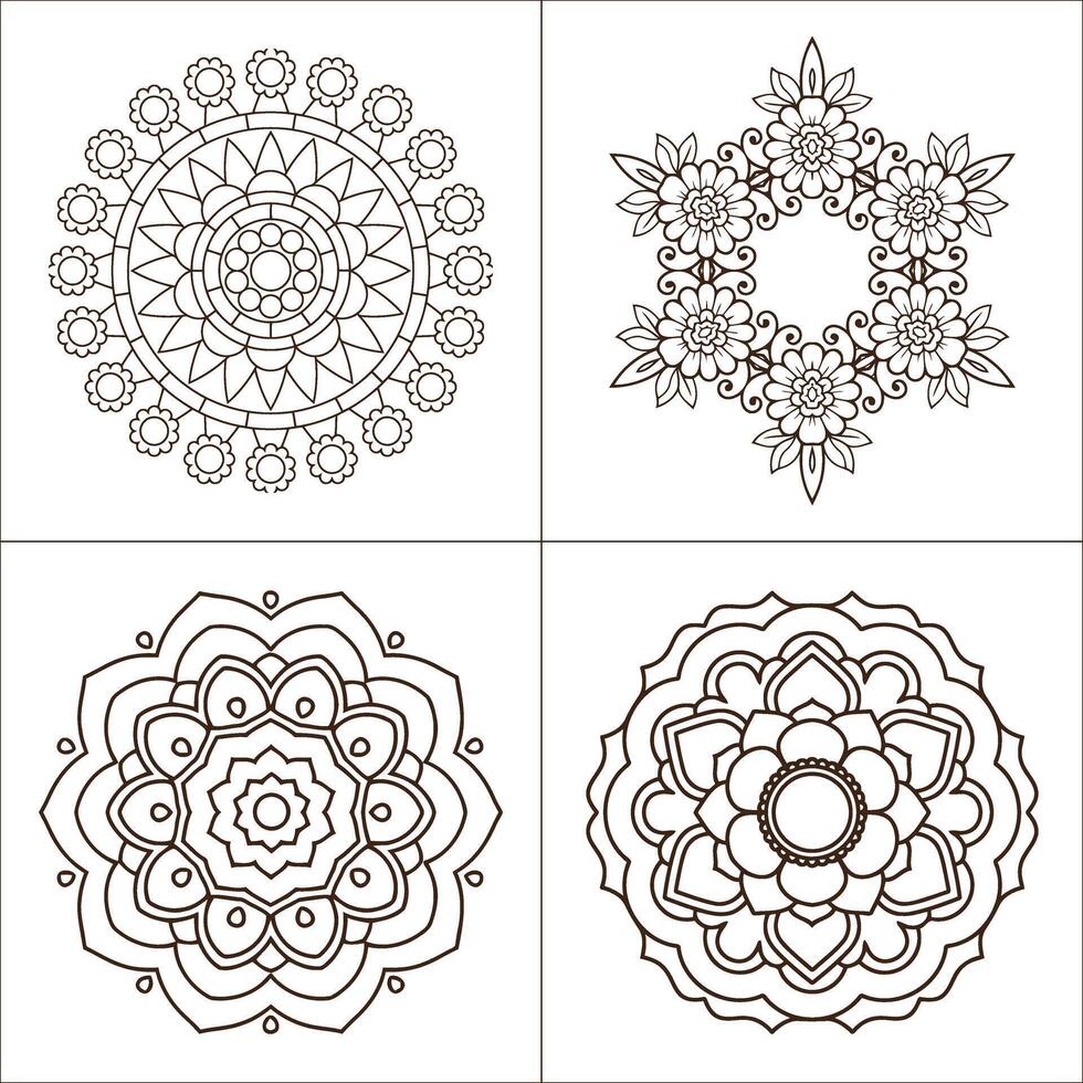 Coloring page of intricate mandalas to inspire relaxation and creativity and detailed line art vector