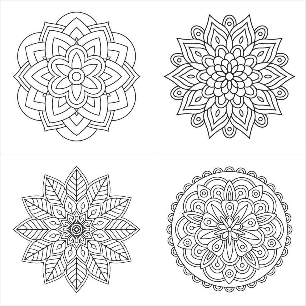 Four elegant mandala designs in a coloring page format inspiring creativity perfect for relaxation vector