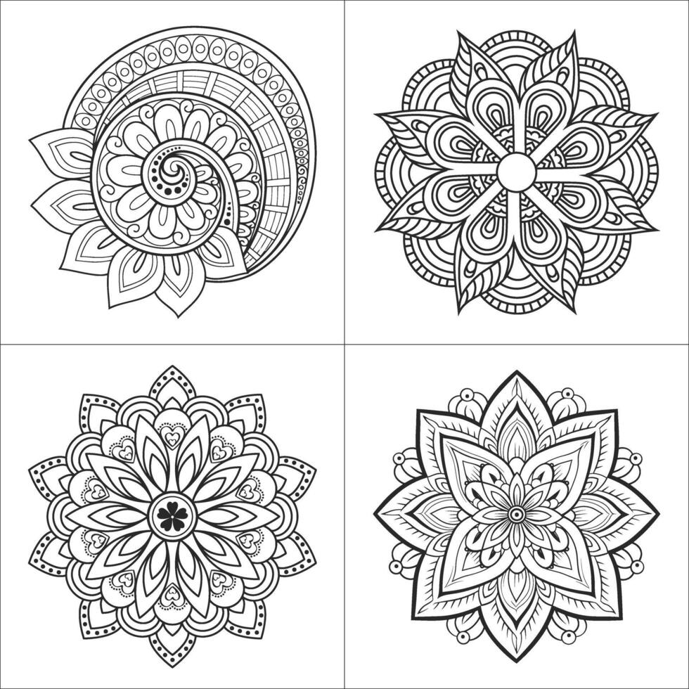 Intricate floral mandala designs inspire tranquility and creativity in detailed black and white line vector