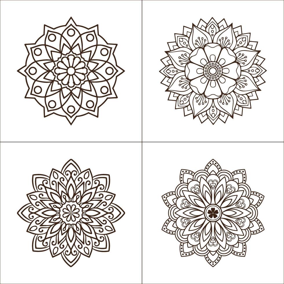 Elegant collection of mandala designs for coloring meditation and relaxation in simple line drawing vector