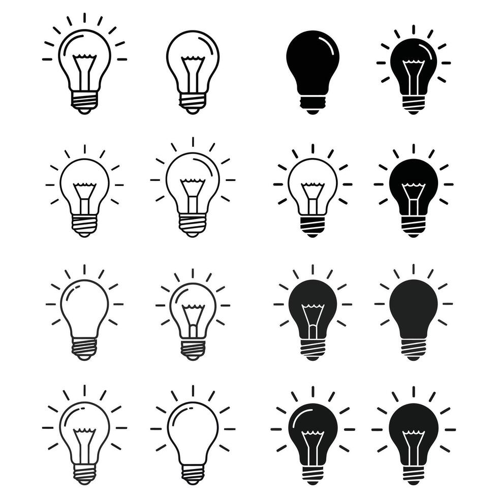 Light Bulb Icon Set Line and Filled Design for Ideas, Creativity, and Innovation Concepts vector