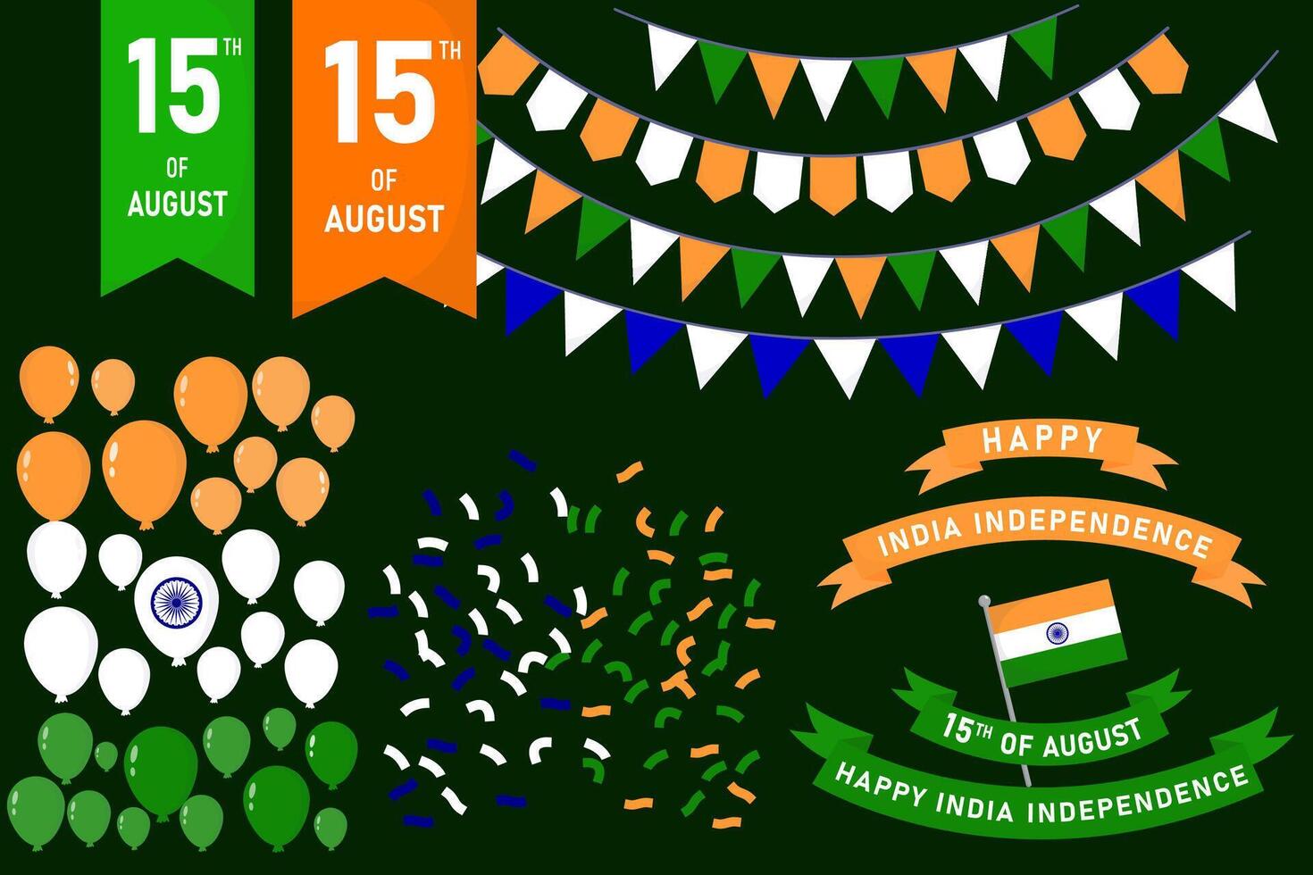 Set of objects, Independence Day in India Holiday Poster, greeting card, banner vector