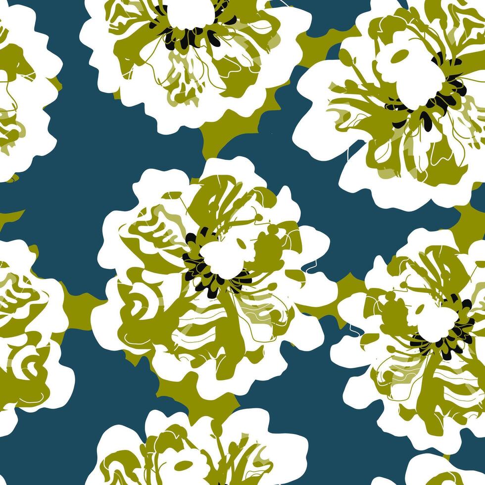 a pattern with white flowers on a blue background vector