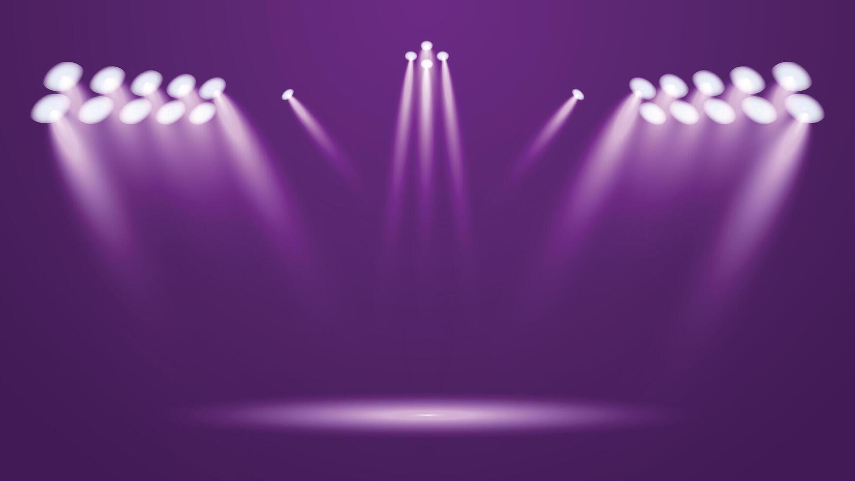 Purple stage lights shining brightly vector