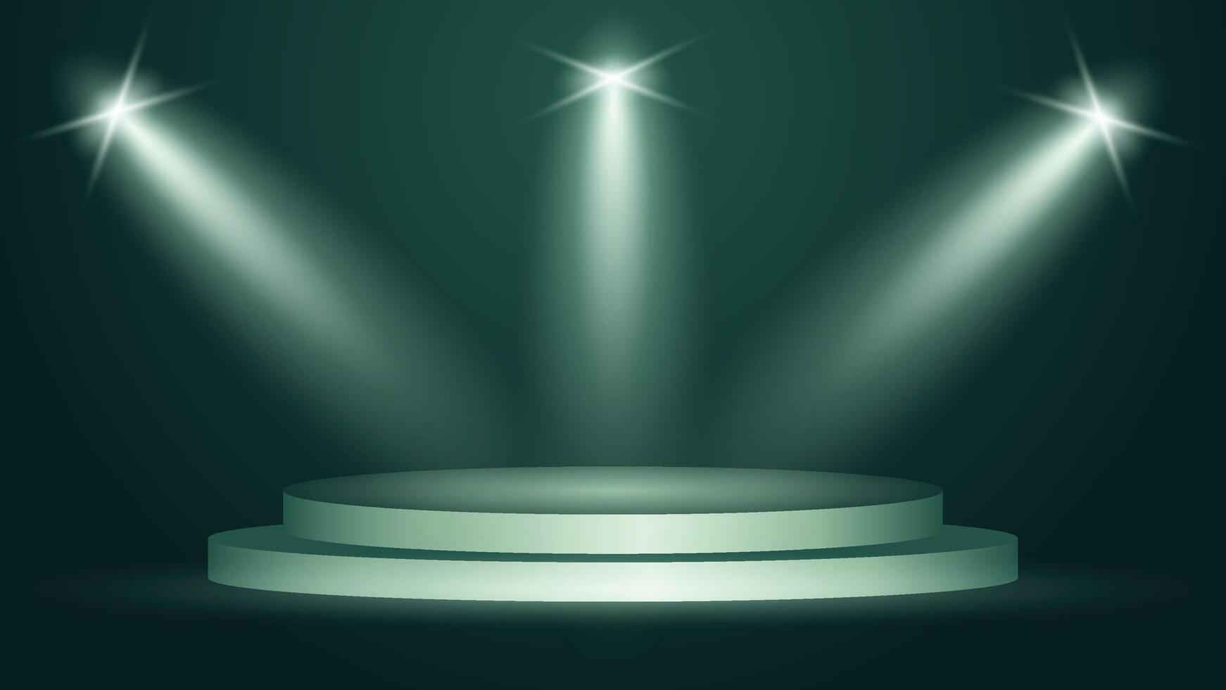 Modern green podium background illuminated by bright spotlights perfect for award ceremonies product showcases promotions and elegant presentation designs vector