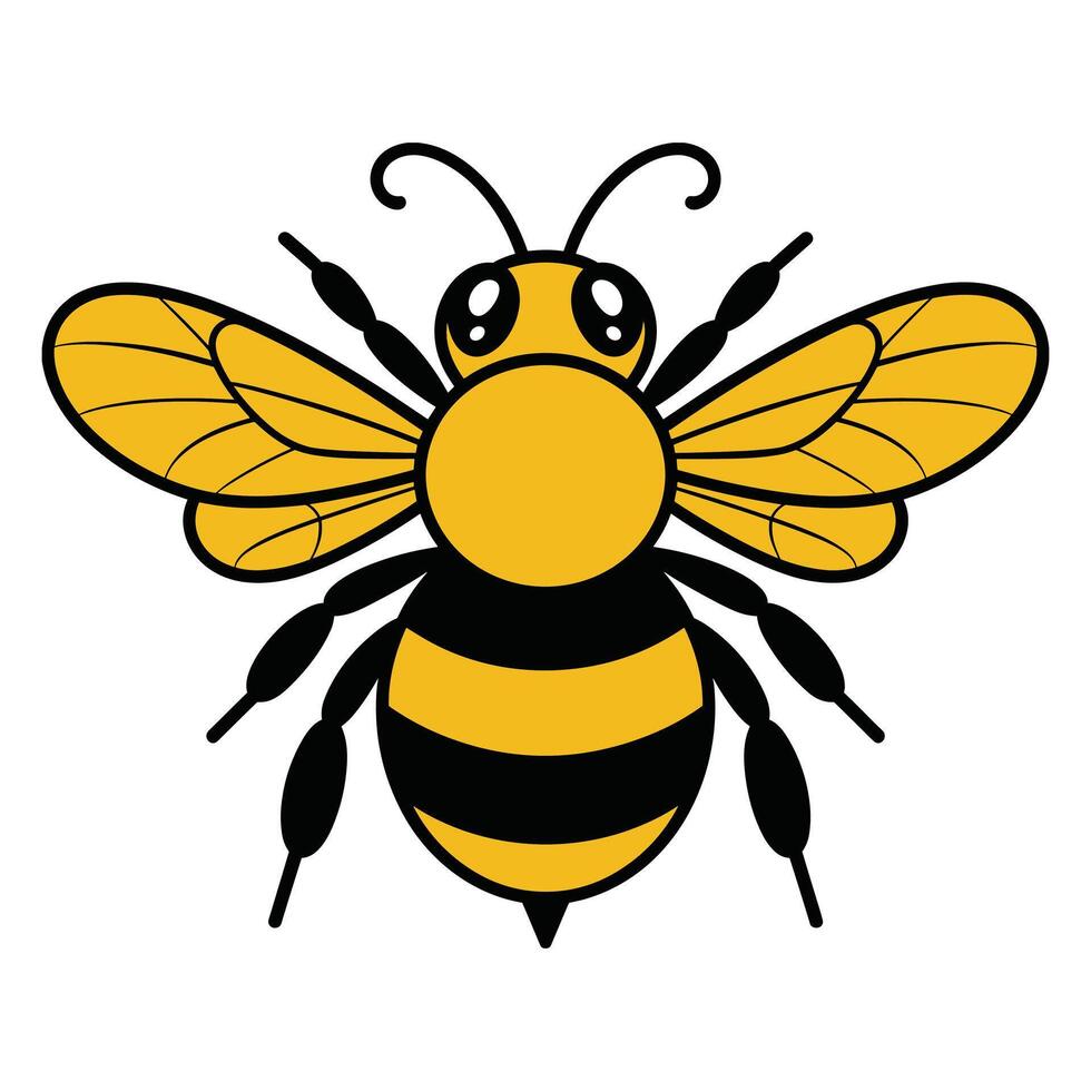 Cute cartoon bee with black stripes and yellow body vector