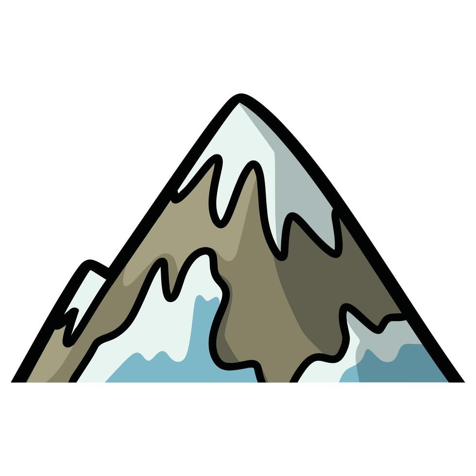 Cartoon snow capped mountain peak with blue sky and white snow vector