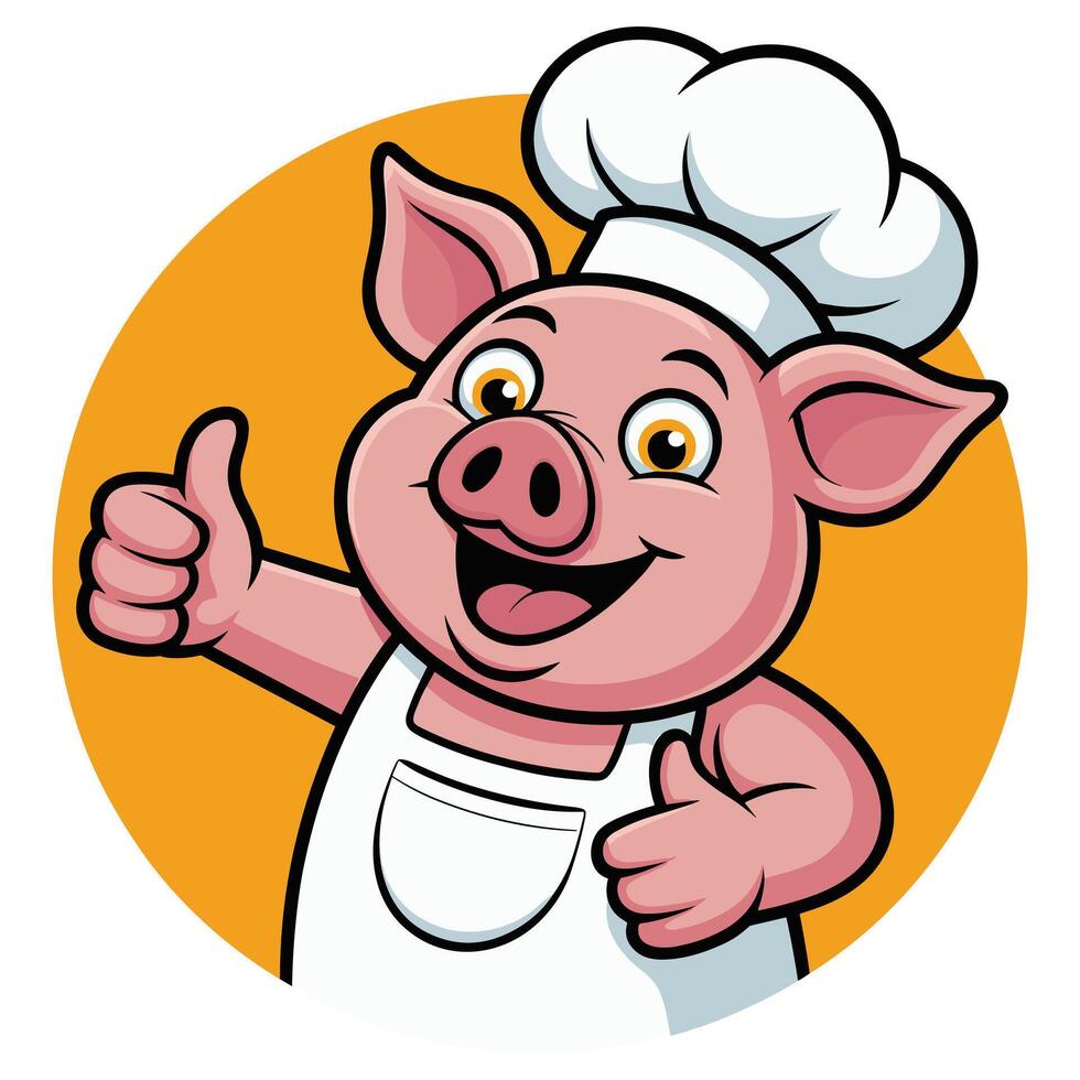 A cartoon pig chef giving the thumbs up vector