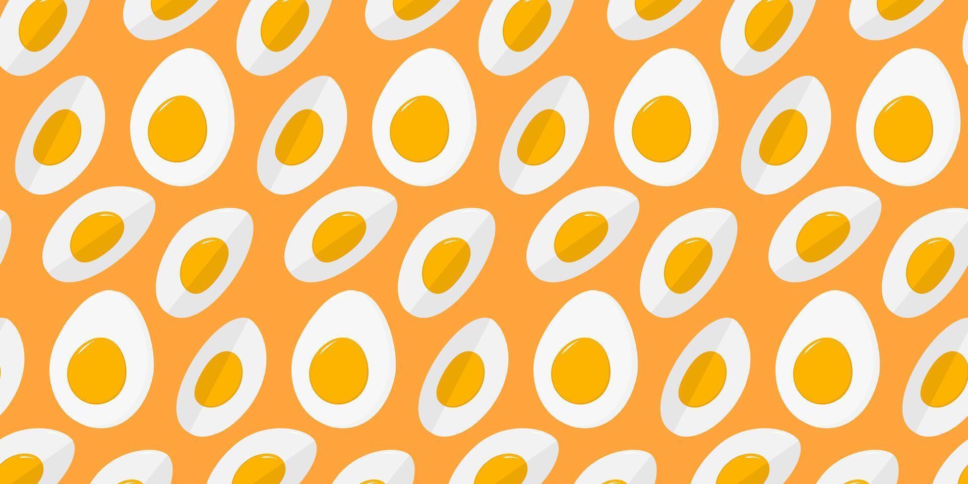 Hand Drawn Sliced Hard boiled egg Half and Quarters Seamless Pattern Culinary Food Banner Background. Isolated illustration Food Thematic or Menu Cards Backdrop Leaflets, print materials or tag vector