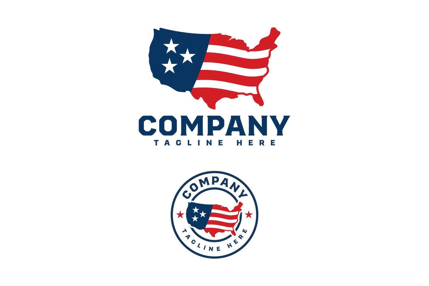 Logo design of a stylized USA map filled with flag elements in bold red, white, and blue. Perfect for political brands, national campaigns, or patriotic business identity. vector