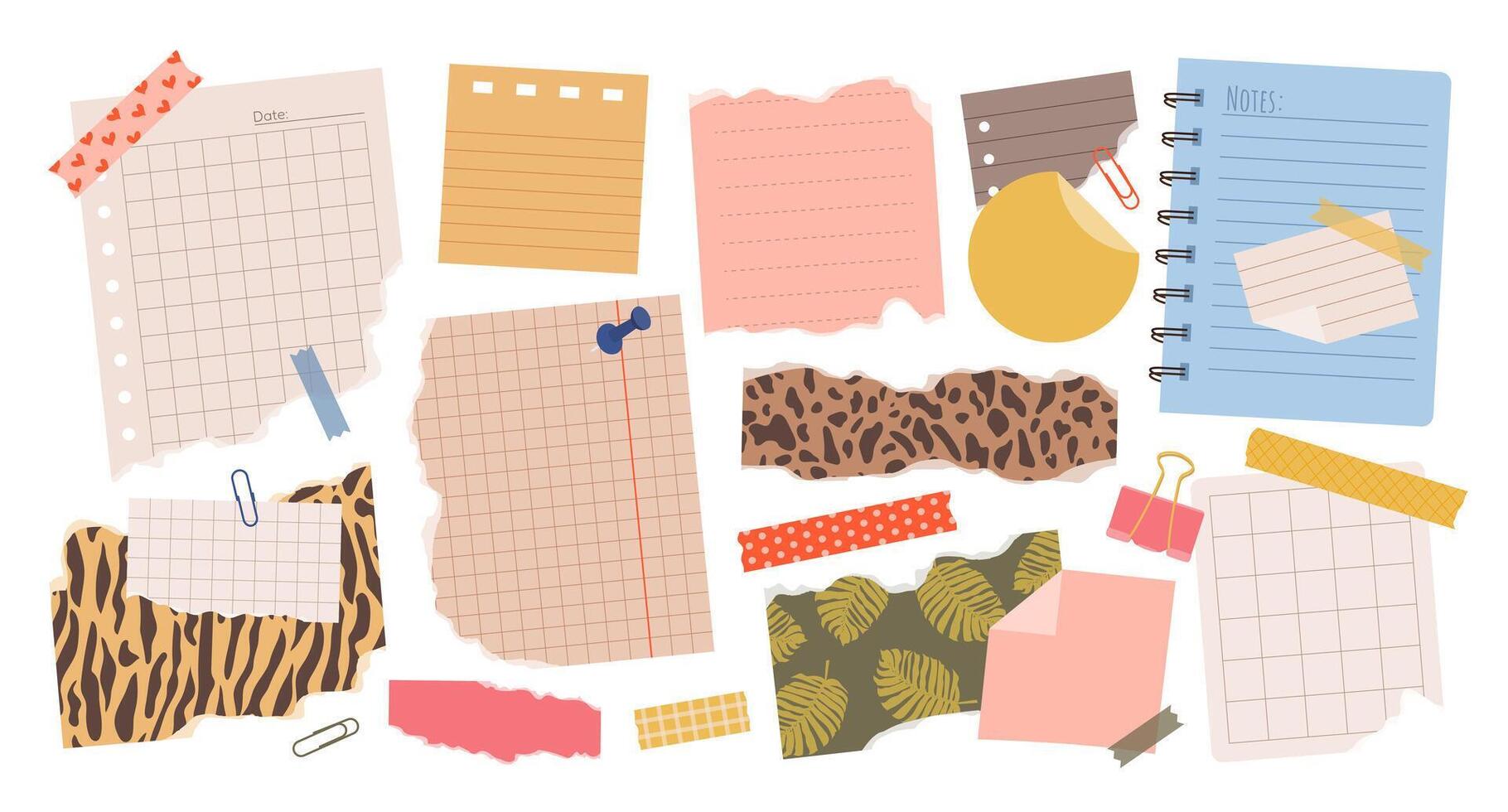 Colorful notes and paper scraps collection vector