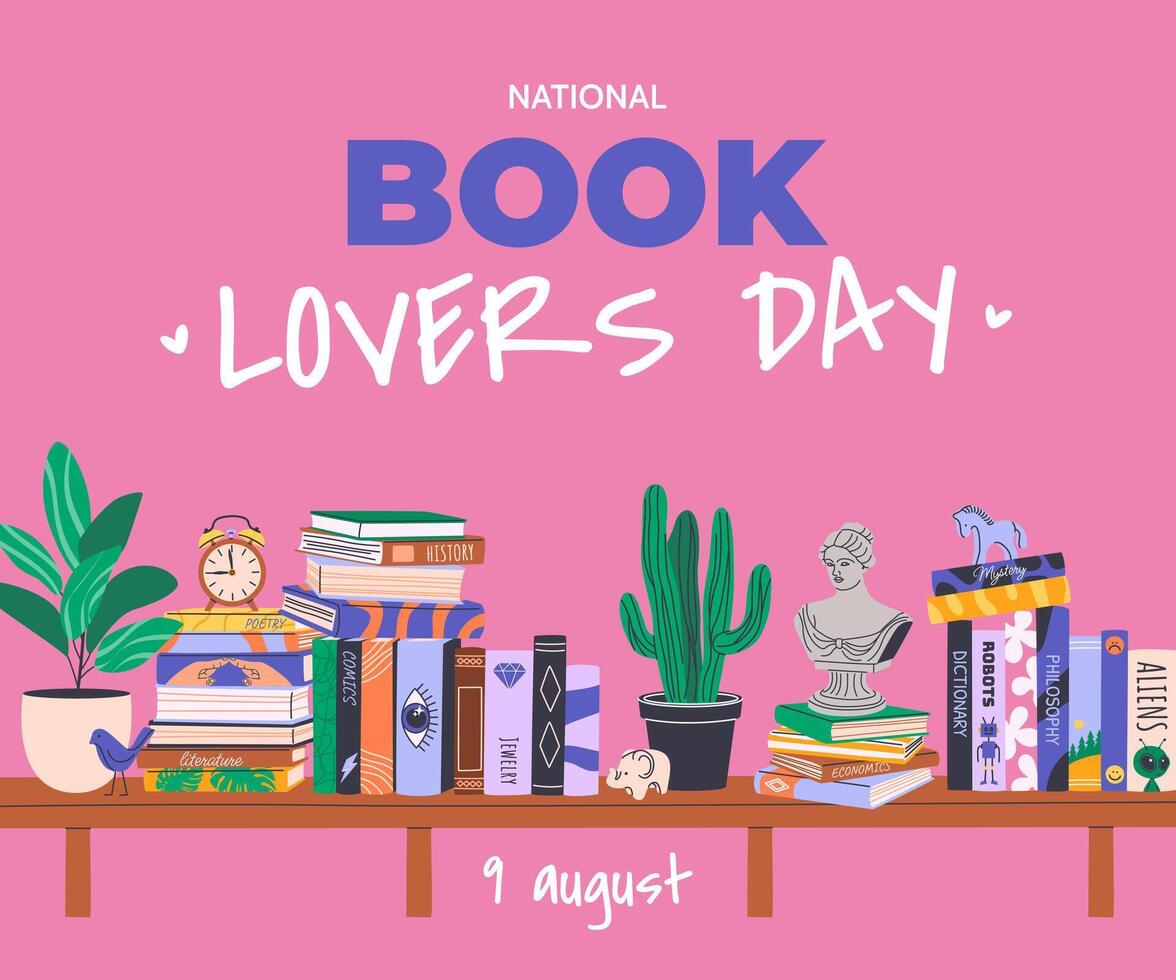Colorful illustration of books and plants vector