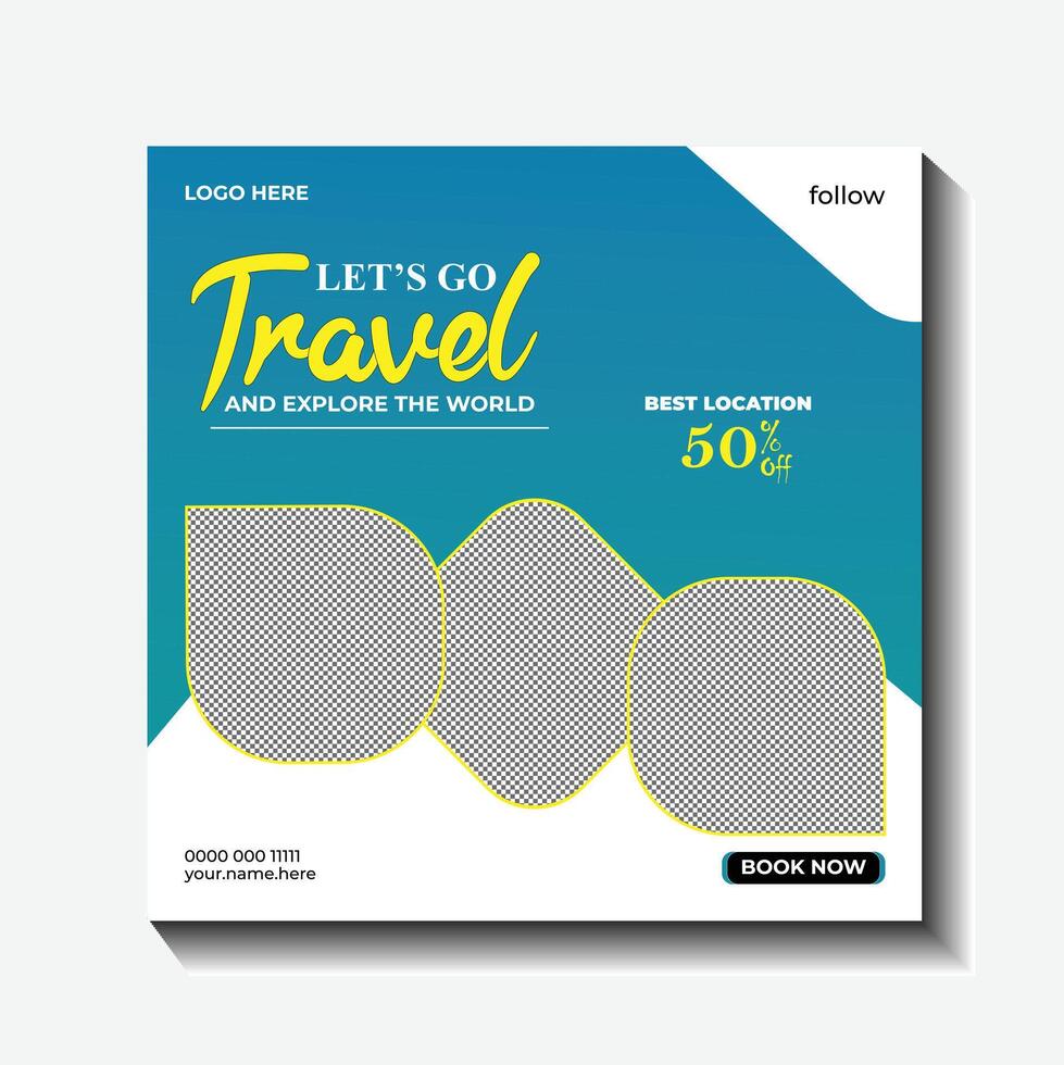 travel social media post template social media travel, vector