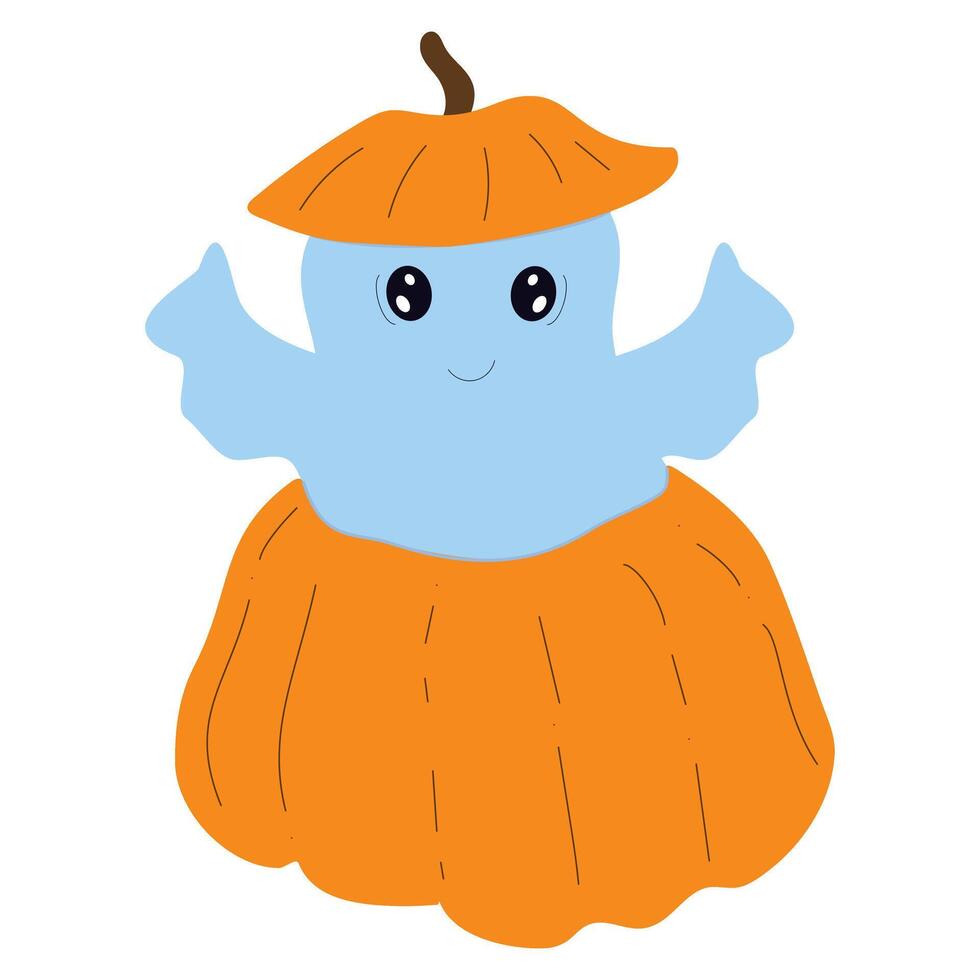 Cute ghost flying out of pumpkin vector