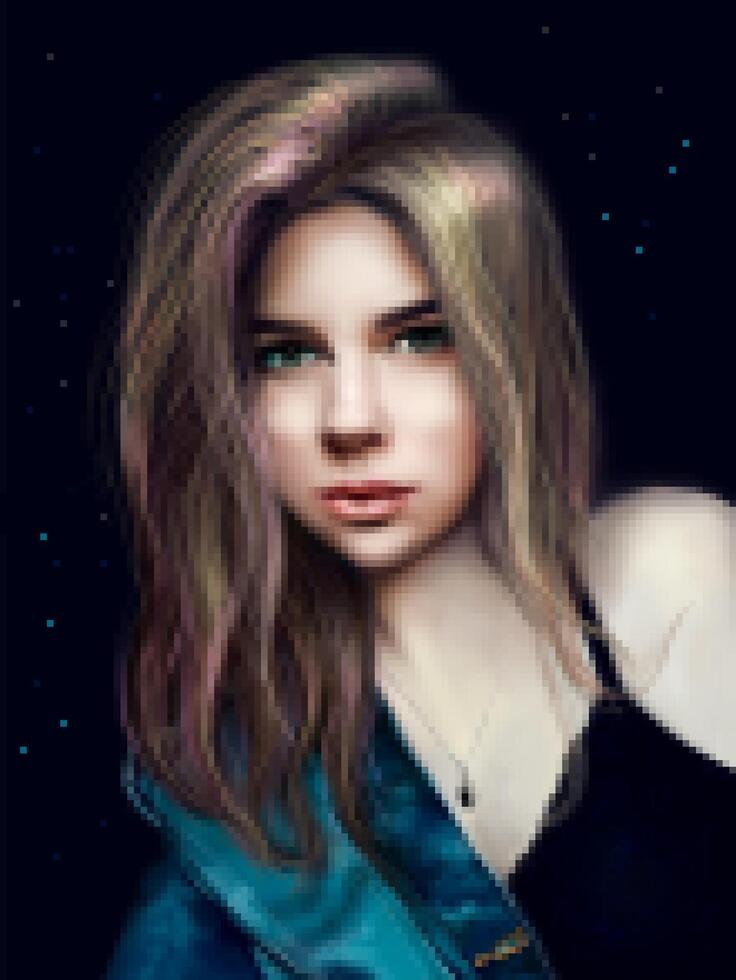 Pixelated Portrait of a young girl . Elegant Portrait of a Beautiful Woman with a Captivating Gaze vector
