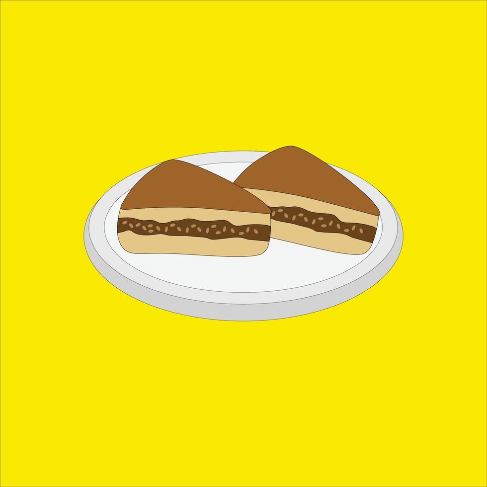 Two sandwiches on a plate on a yellow background vector