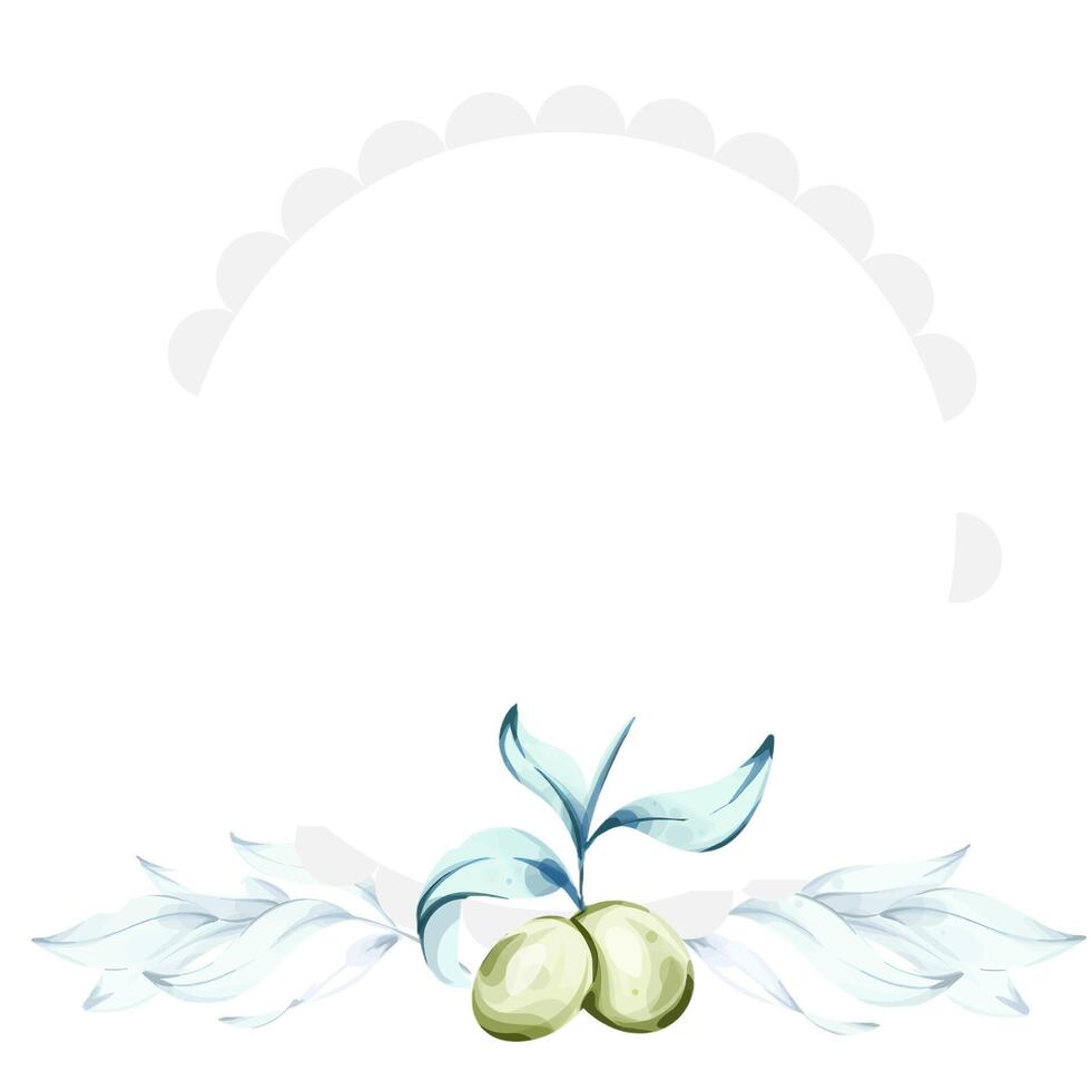 Olives and olive oil illustrated in watercolor showcasing the essence of Italian and natures beauty frame, border, arrangement vector