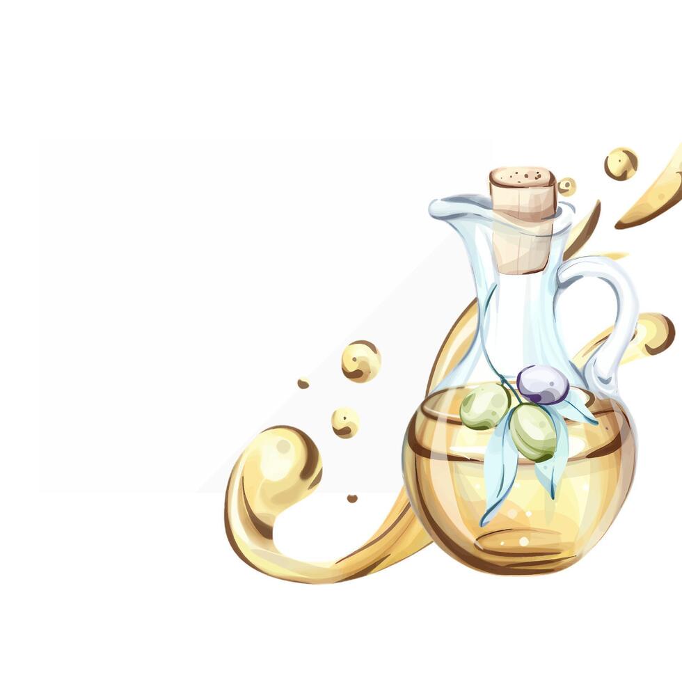 Beauty olives and olive oil in watercolor illustrations inspired by nature and Italian cuisine frame, border, arrangement vector