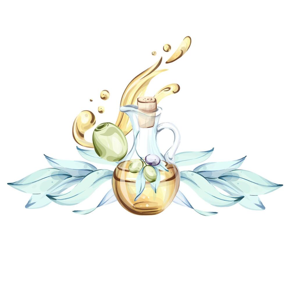 Exploring olive oil and olives through vibrant watercolor illustrations capturing the essence of Italian cuisine frame, border, arrangement vector