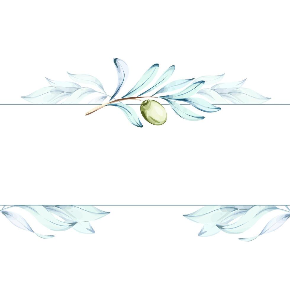 Embracing the allure of olives and olive oil through colorful watercolor illustrations frame, border, arrangement vector