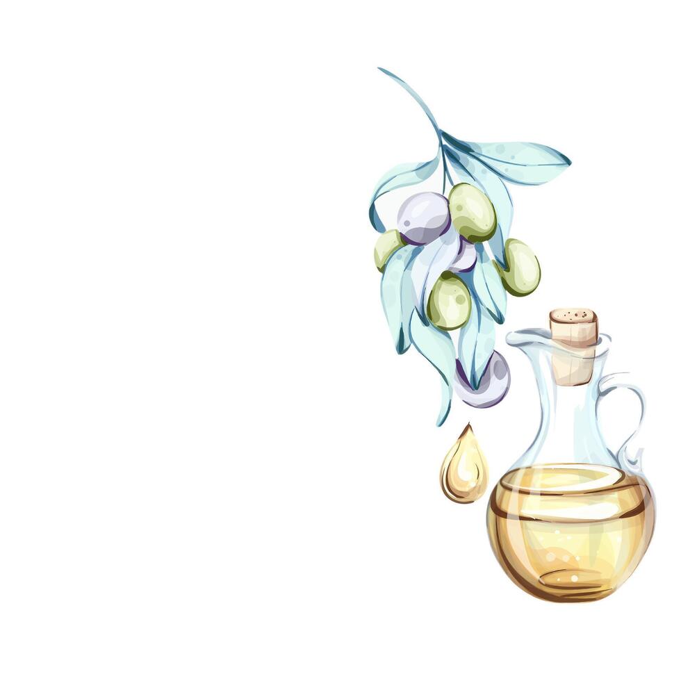 Exploring the essence of olive oil and olives through watercolor illustrations inspired by nature and Italian cuisine frame, border, arrangement vector