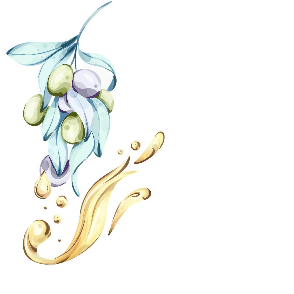 Olives and olive oil captured in a vibrant watercolor illustration celebrating Italian cuisine and natures bounty frame, border, arrangement vector