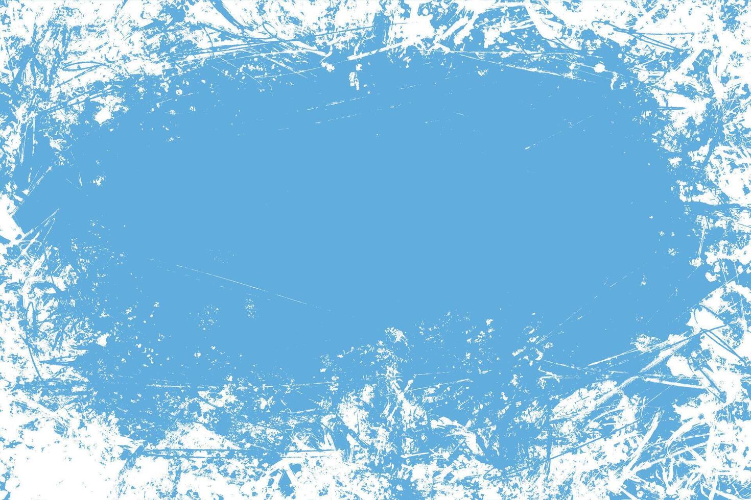 Hand drawn grunge frame background. Blue and white colors. Distress weathered rough overlay texture with scratch lines. Grunge frame design with white paint spots. Winter texture vector
