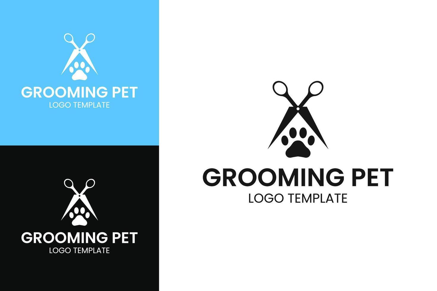 Scissors and paw for pet grooming logo design illustration vector