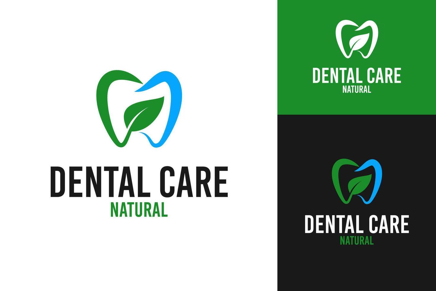 Dental care with leaf natural logo design template illustration vector
