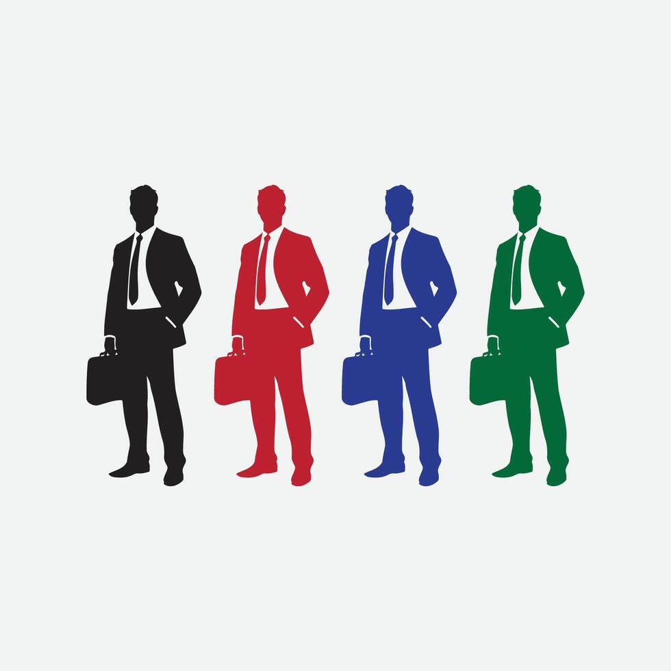 Businessmen in suits with briefcases, multiple color variations vector