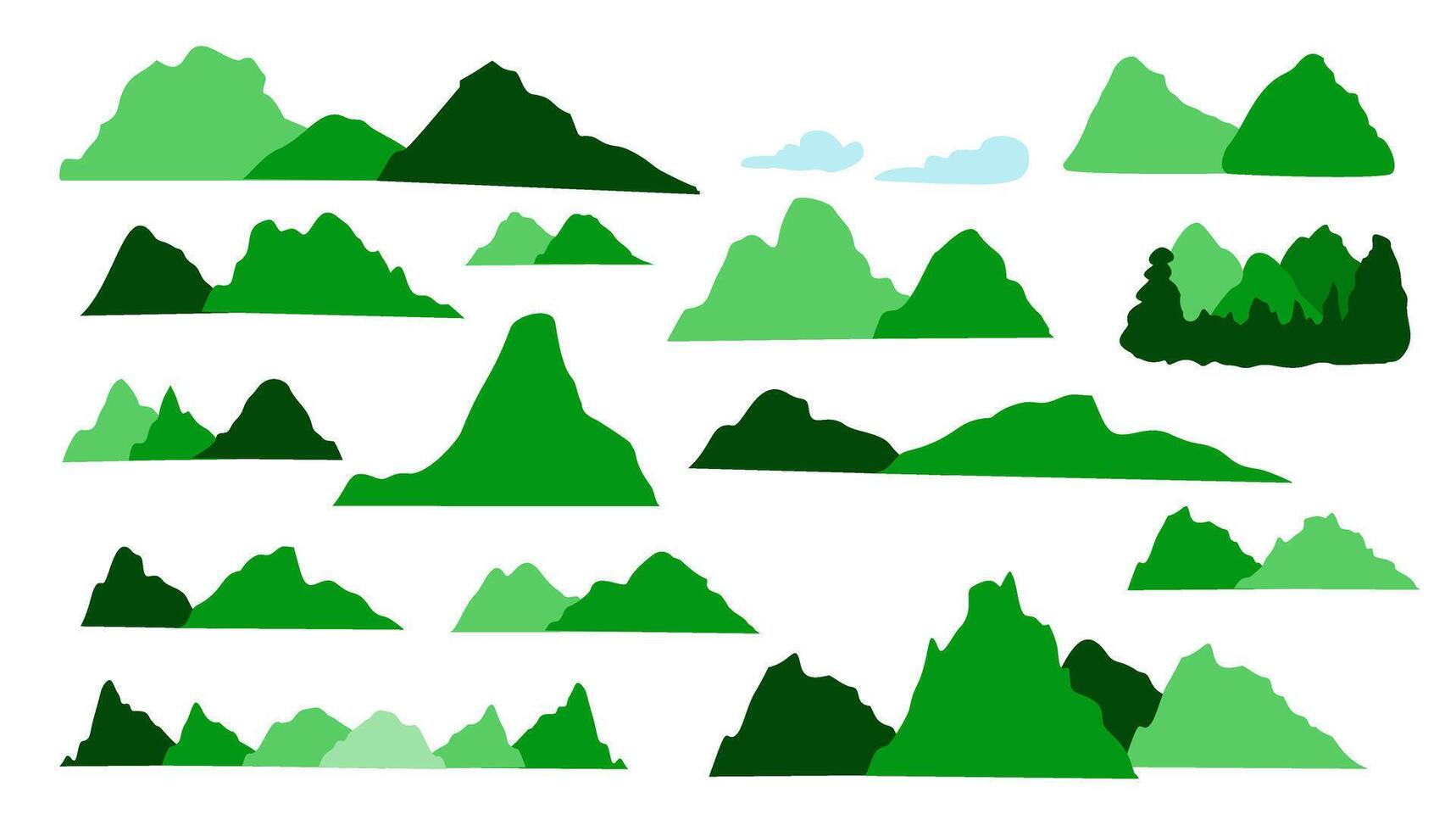 Mountain Adventure Silhouette Green Color Bundle Set vector