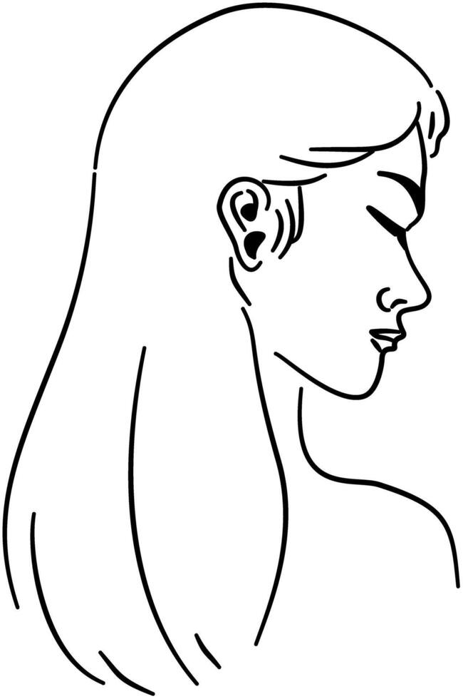 Woman Line Art Close Eyes Pose vector