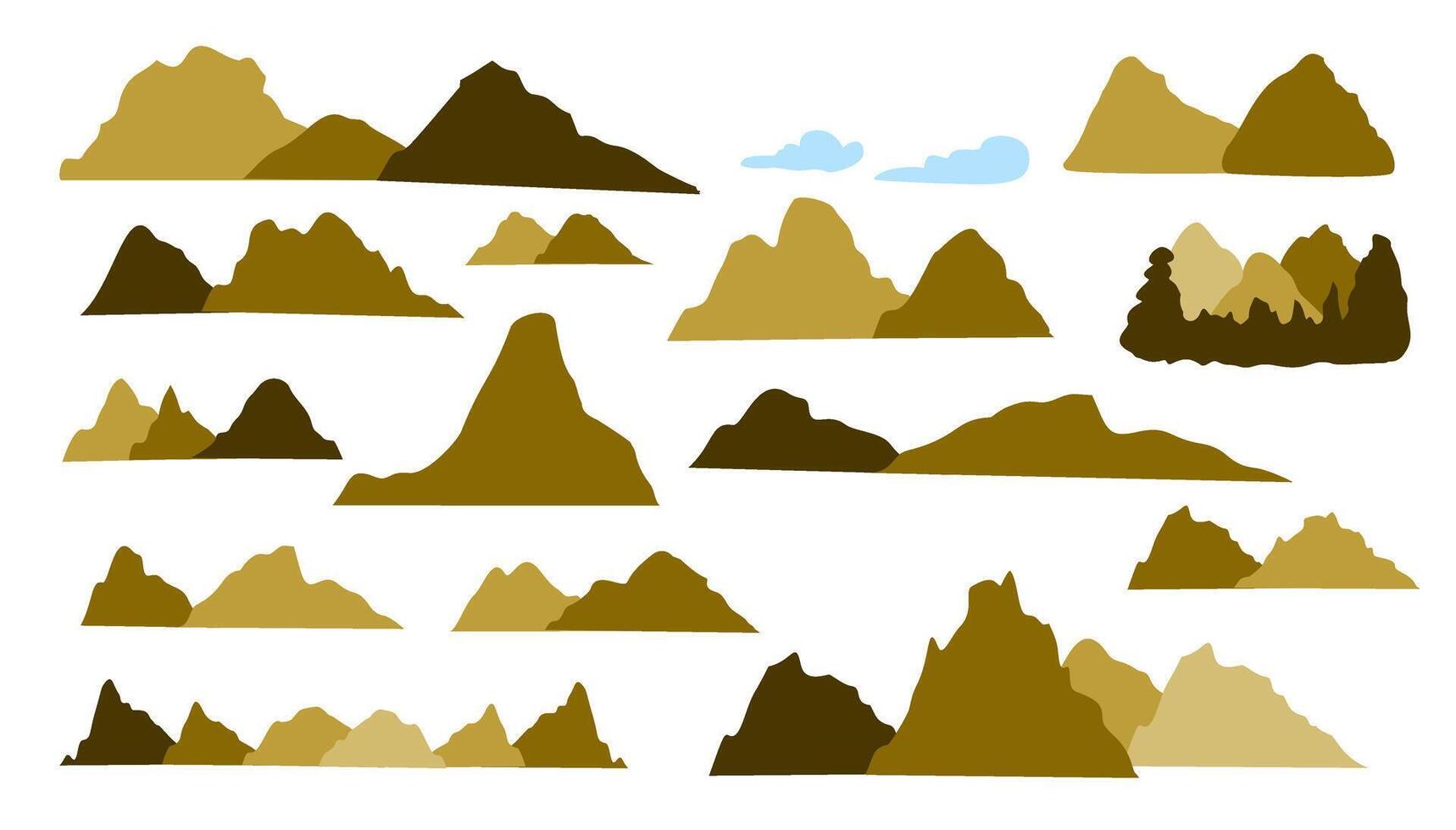 Mountain Adventure Silhouette Yellow Brown Color Bundle Set vector