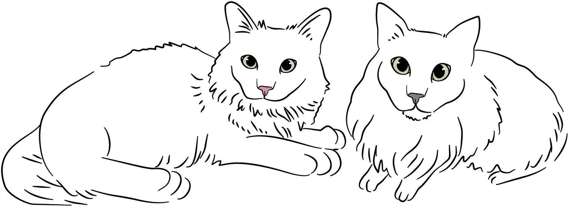 Animals Cat, Dog Black and White Hand Drawn Sketch Line Art vector
