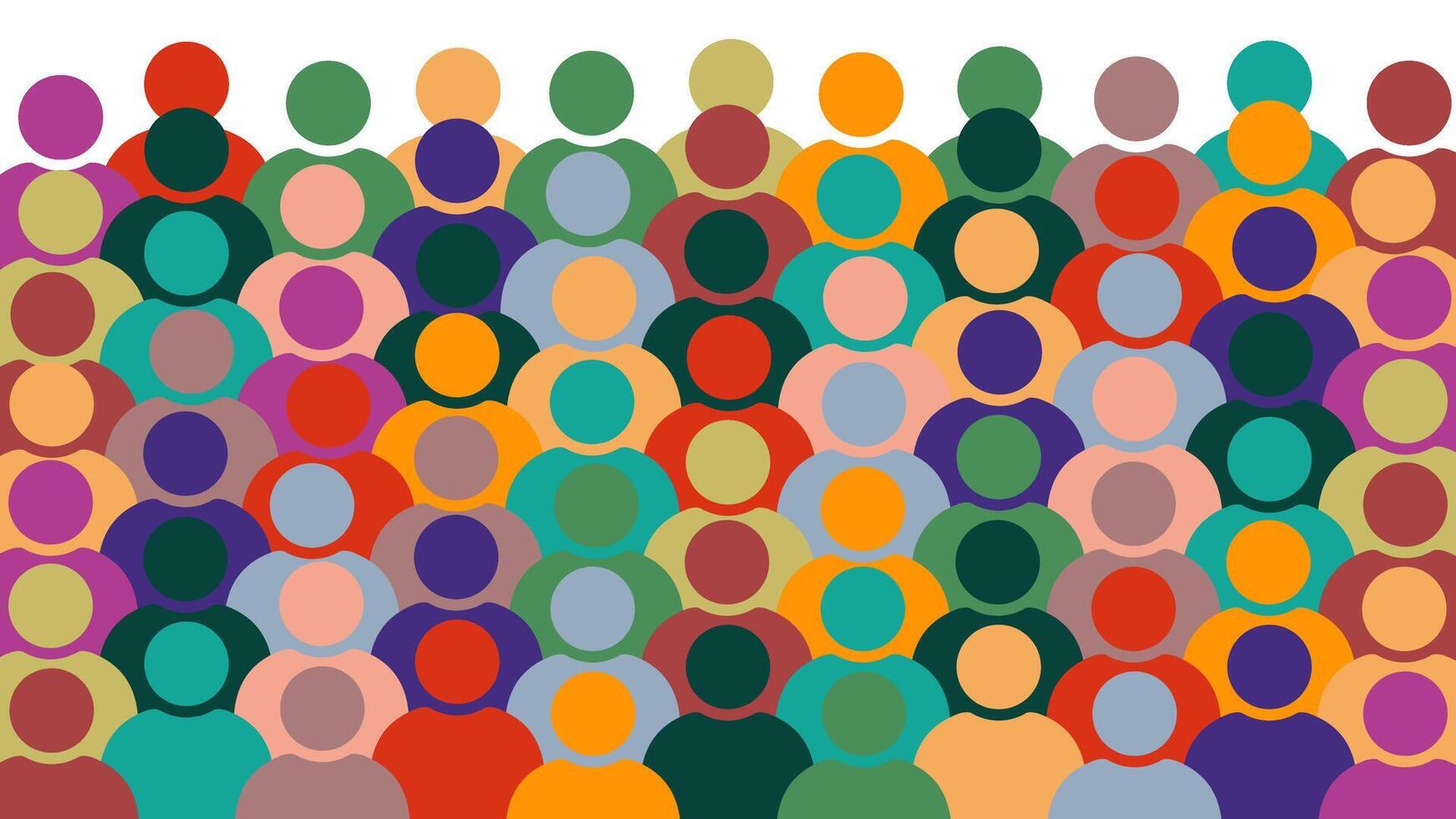 Colorful crowd of people icons. Diversity and inclusion background design. Multiracial crowd. Workers group, community in parade or in protest. Abstract community backdrop vector