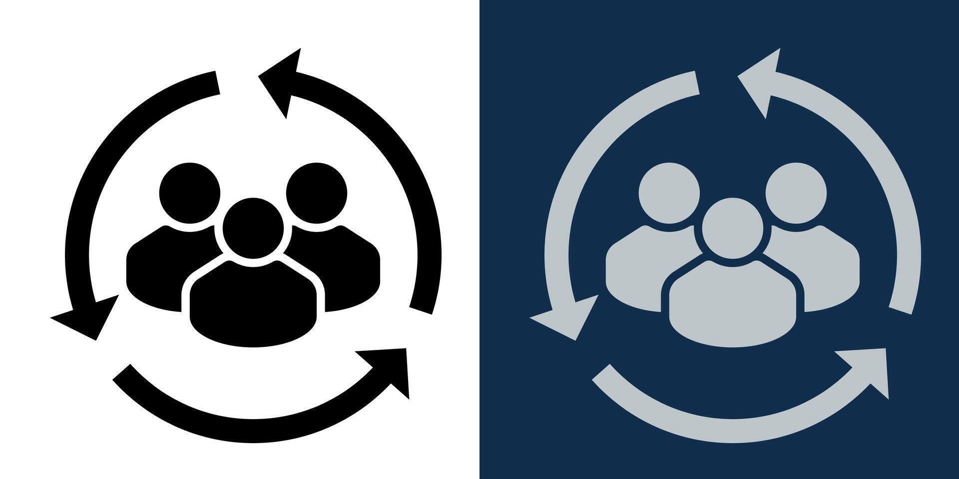 Teamwork process icon. People and arrows cycle symbol for collaboration, workflow, communication, network, community or user group. Flat style isolated sign vector
