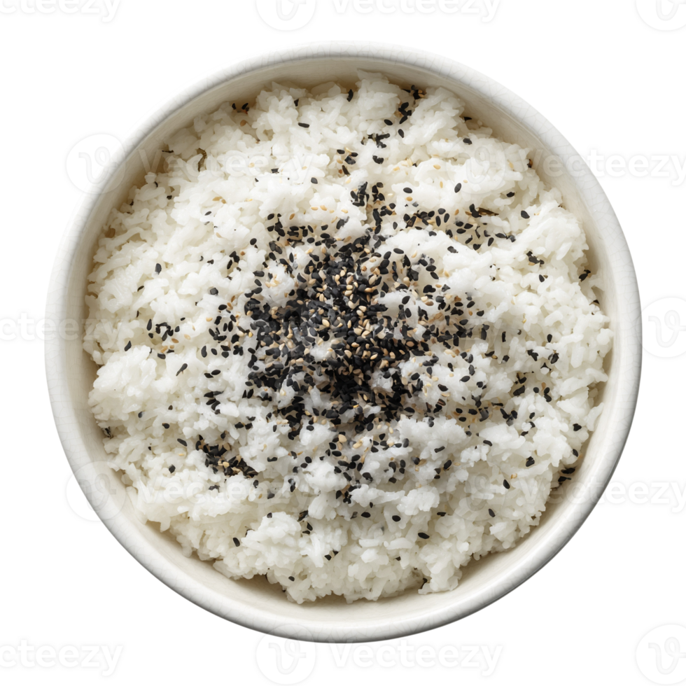 A bowl of rice with sesame seeds on top png