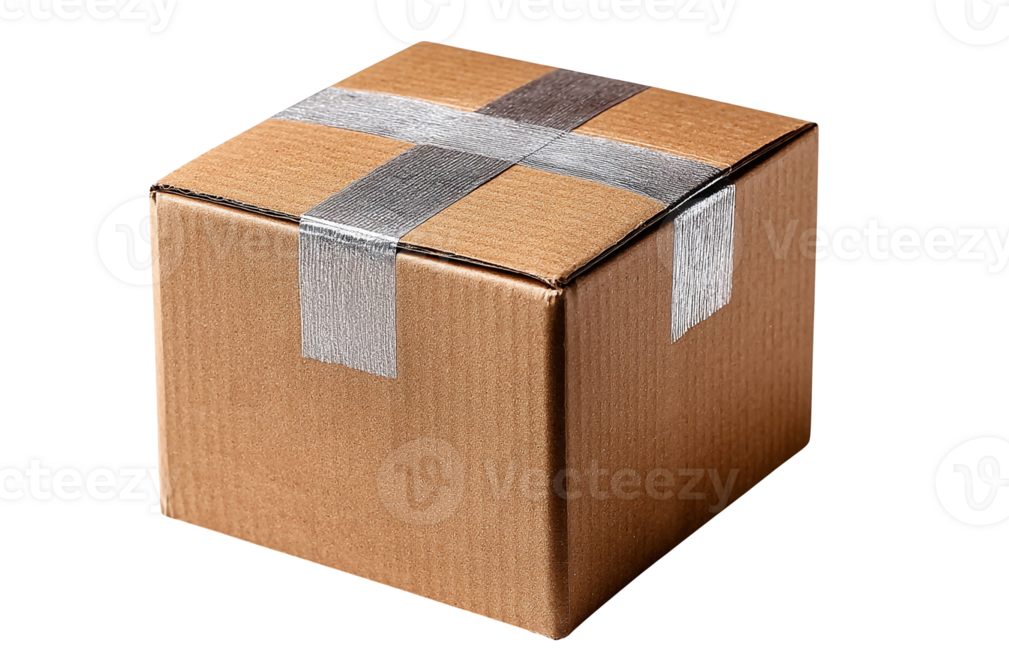 A brown box with silver tape on it png