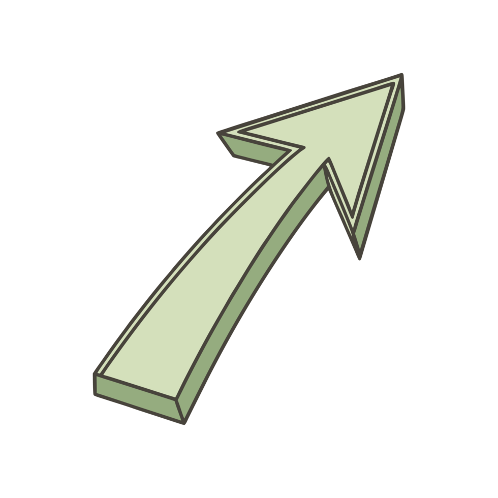 A shiny 3D golden arrow, an isolated web icon symbolizing direction and business success, points the way png