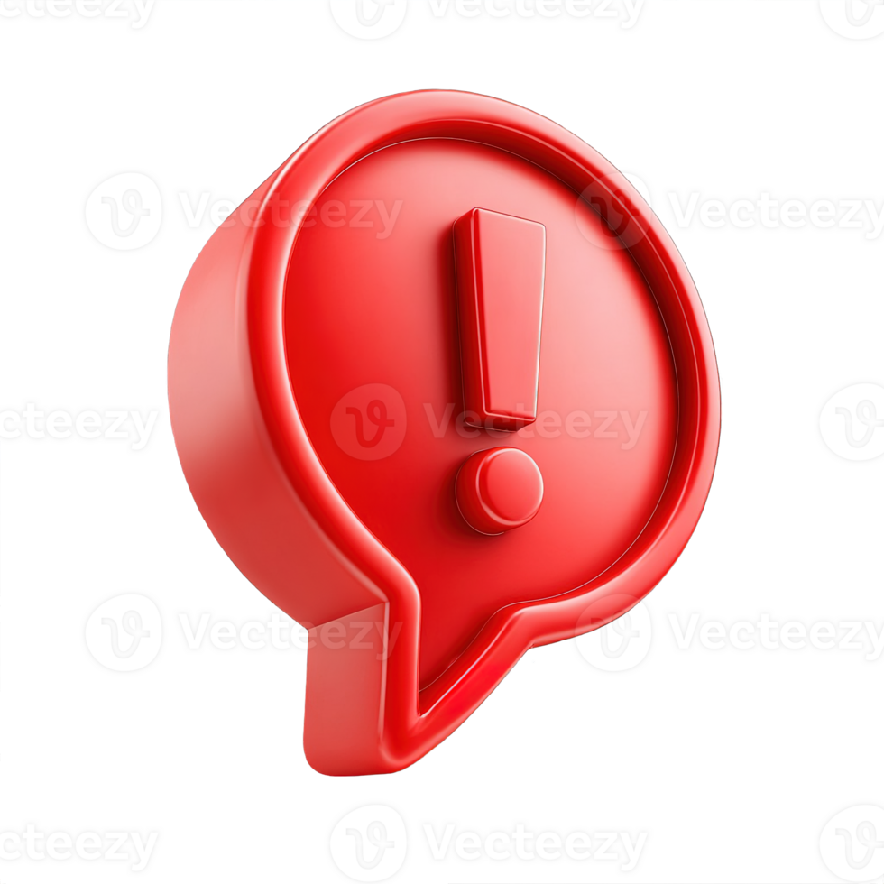 3D Red Exclamation Mark Alert Icon for Design Projects png