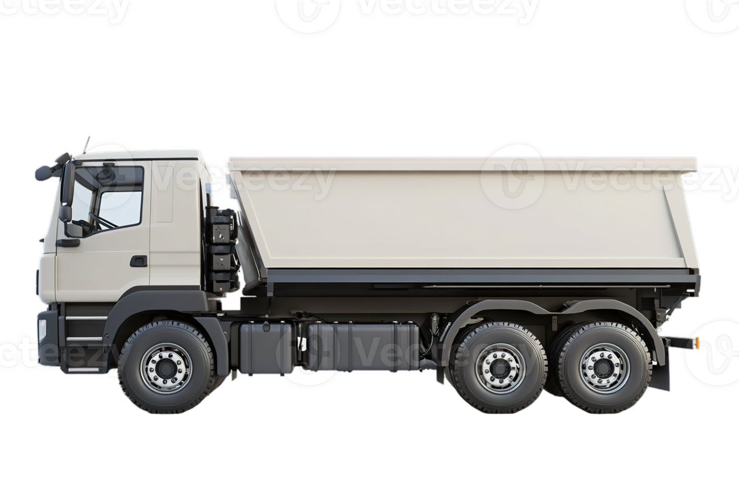 Side view of beige tipper truck on transparent background png