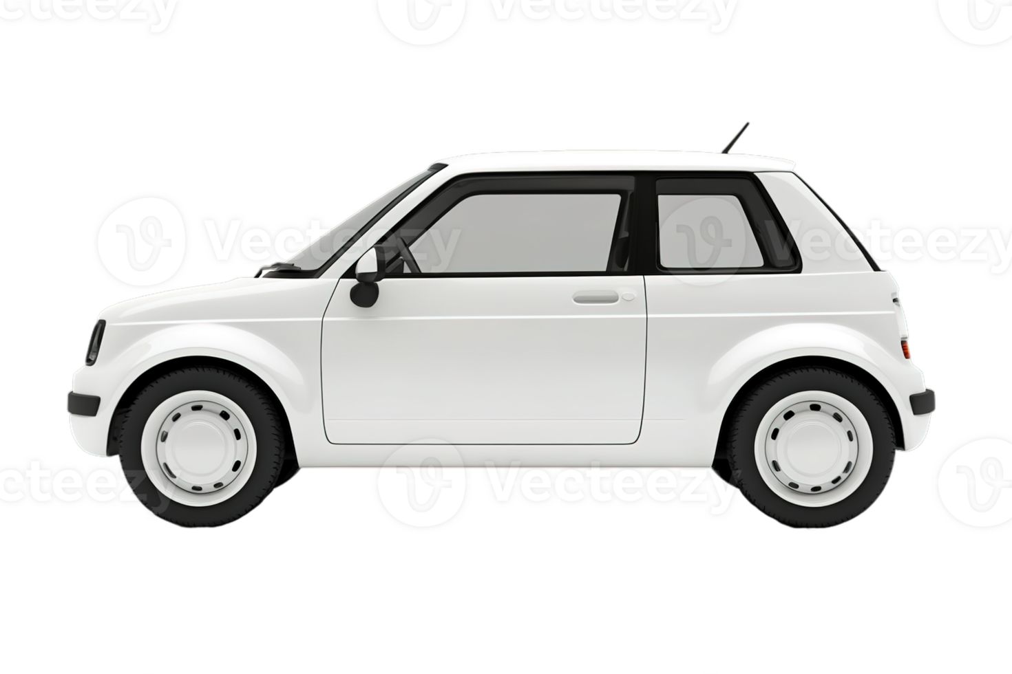 White compact car isolated on transparent background. png
