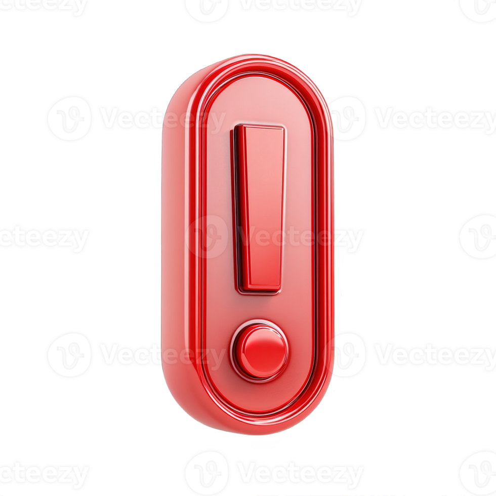 Red Exclamation Mark Button 3D Render of Warning Symbol png