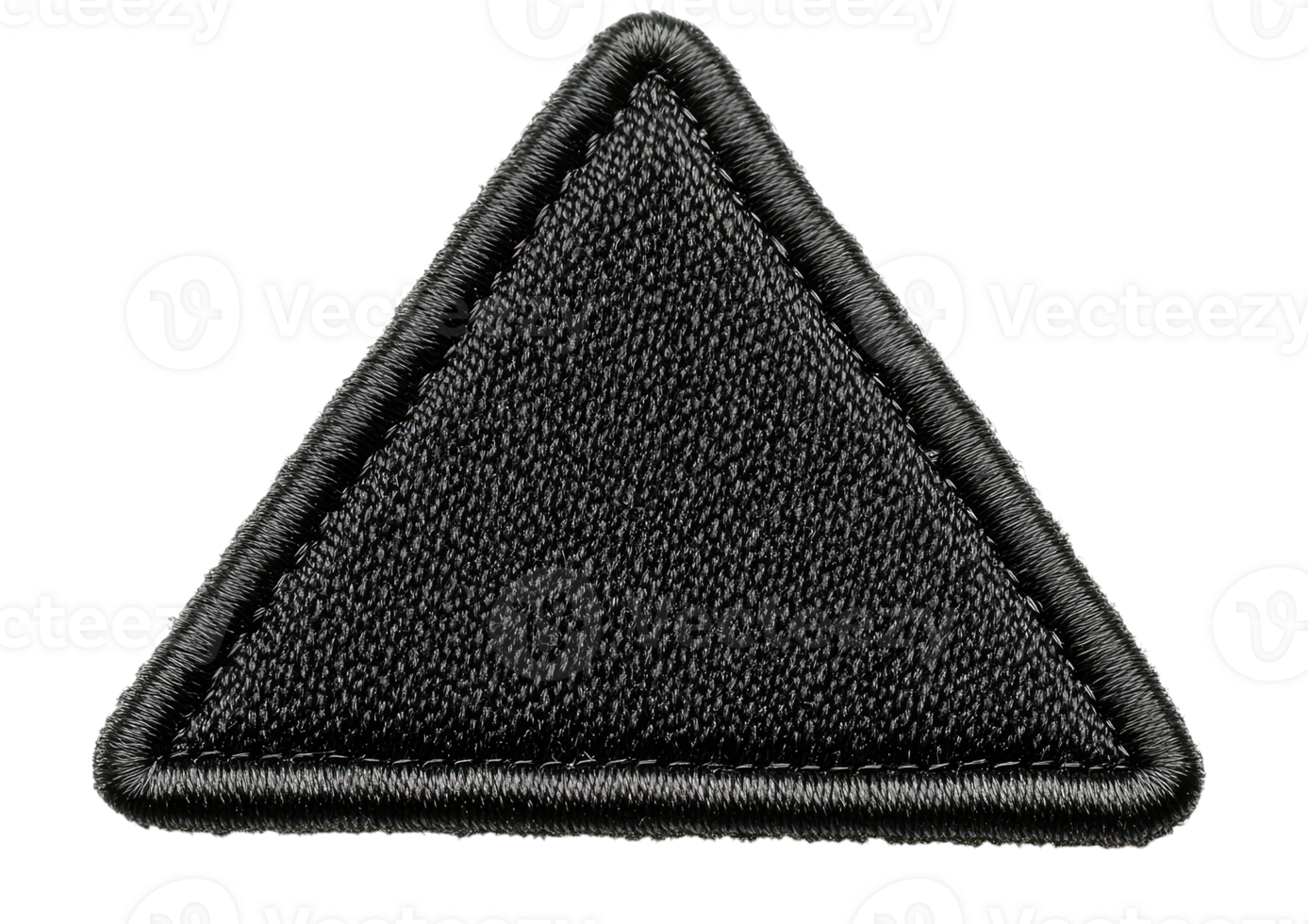 Black triangular badge patch with embroidered border and soft texture isolated on a transparent background png