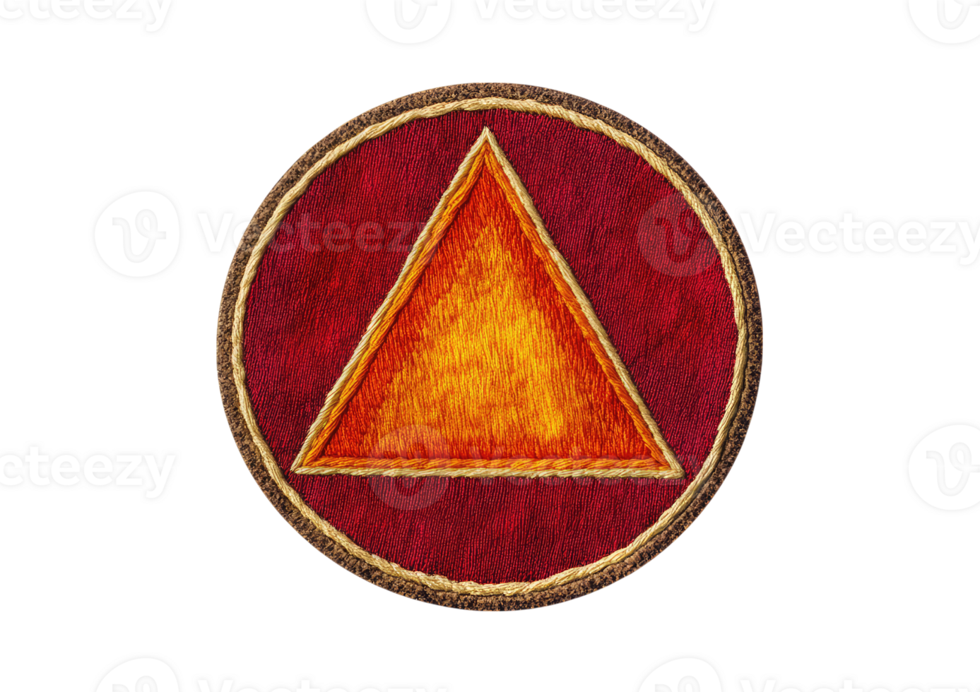 Cloth patch mockup with triangular warning symbol in red and yellow embroidery isolated on a transparent background png